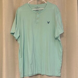 American Eagle Outfitters Men's Aqua Henley Tee